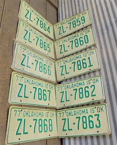 Set of 50 License Plates Lot Vintage Oklahoma Automobile Car Truck Tags iv