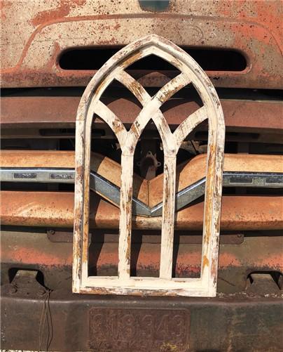 Arched Church Window, Wood Cathedral Frame, Faux Window, Farmhouse Wall Decor