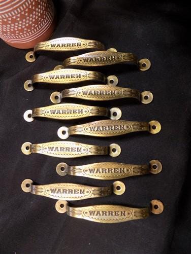 10 Warren Brass Cabinet Handle 4.25" Drawer Pulls, Kitchen Furniture Hardware, A