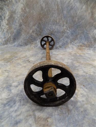 4 Factory Cart Wheels & 2 Axles Cast Iron Vintage Lineberry Industrial Wheel a11