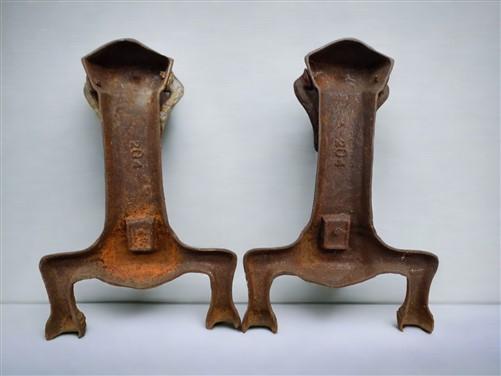 Pair Cast Iron Fireplace Andiron Fronts Art Deco Nouveau FireDog Parts Vintage,