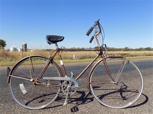 1957 Chicago Schwinn Bicycle, Brown 3 Speed World Tourist Bike, Serial# 2006343