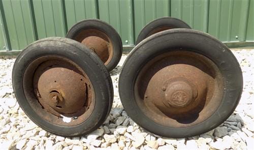 4 Vintage Metal Baby Buggy Wheels Pedal Car Garden Cart Pumpkin Wagon A50