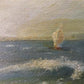 1920s E Crowe Seascape Painting on Canvas Board, Original Art Waterscape, Q