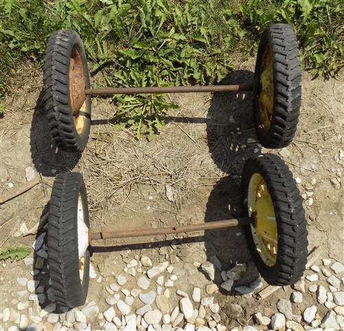 4 Vintage Metal Baby Buggy Wheels Pedal Car Garden Cart Pumpkin Wagon A52