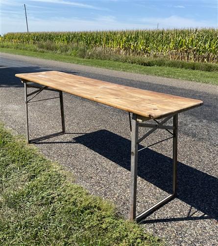 Stained Vintage German Beer Garden Table, Portable Industrial Wood Table, A7