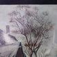 1880s Midwest Landscape Painting on Canvas, Original Art Winter Village, C