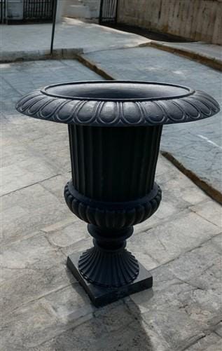 39" Tall Cast Iron Fluted Urn, Flower Pot Planter, Garden Patio Yard Art B4