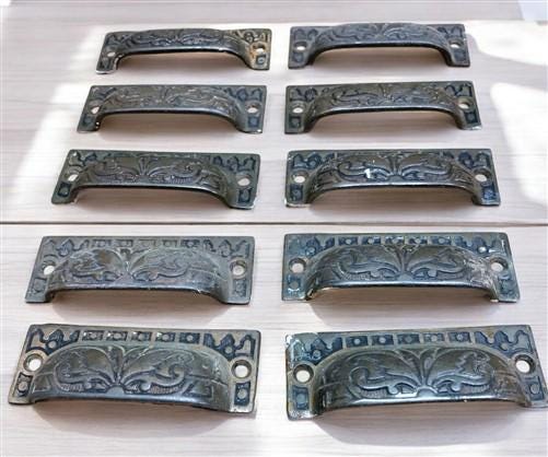 10 Cast Iron Fingertip Drawer Pulls Handles Hardware Dresser Kitchen Rustic B