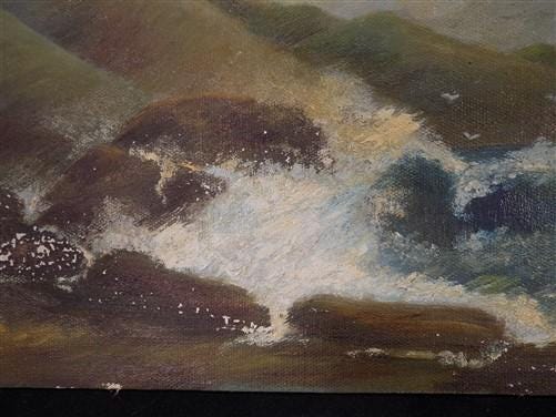 1920s E Crowe Seascape Painting on Canvas Board, Original Art Waterscape, Q