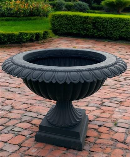 30" Tall Cast Iron Fluted Urn, Flower Pot Planter, Garden Patio Yard Art A6