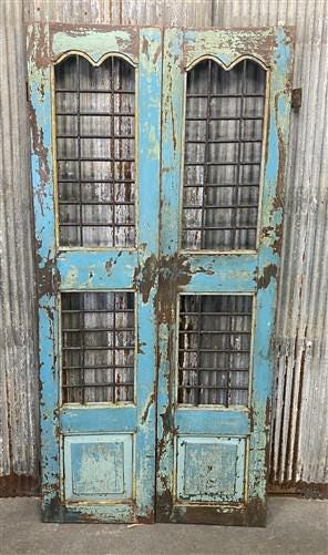 Vintage Indian Garden Gates, Teak Metal Carved Doors, Architectural Salvage A109