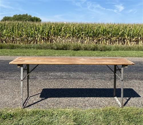 Stained Vintage German Beer Garden Table, Portable Industrial Wood Table, A7