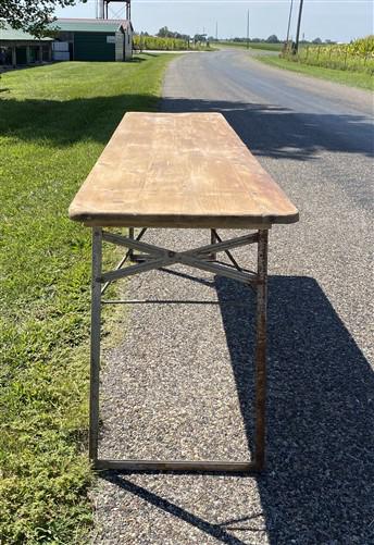 Stained Vintage German Beer Garden Table, Portable Industrial Wood Table, A7