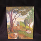 1975 EB American Folk Art Painting on Canvas, Covered Wagon Cattle Original Art