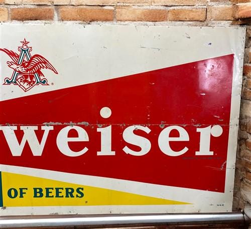 10' Budweiser Bowtie Sign, Vintage Tin Sign, Advertising, Tavern, Single Side