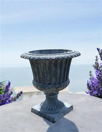 12" Tall Cast Iron Fluted Urn, Flower Pot Planter, Garden Patio Yard Art J1