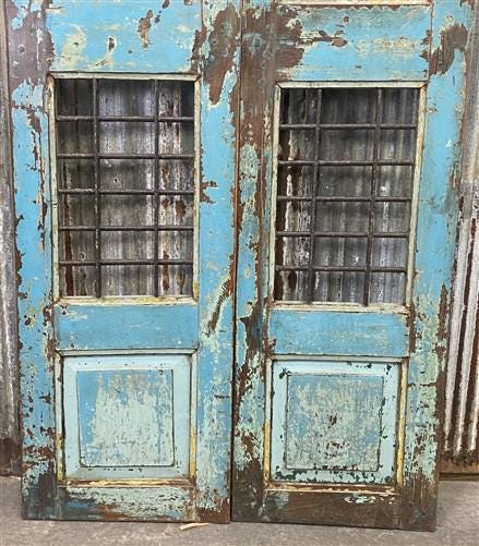 Vintage Indian Garden Gates, Teak Metal Carved Doors, Architectural Salvage A109