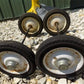 4 Vintage Metal Baby Buggy Wheels Pedal Car Garden Cart Pumpkin Wagon A51