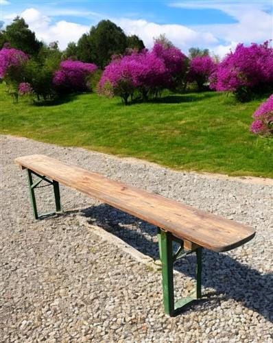 Stained Vintage German Beer Garden Bench Portable Industrial Wood Bench Seat B42