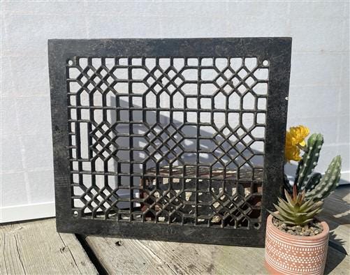 Ornate Art Deco Cast Iron Grate Vintage Wall Floor Fireplace Register Vent A4