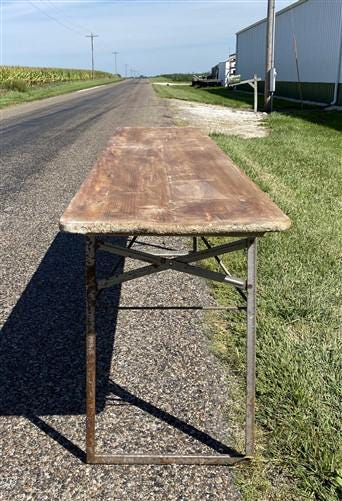 Stained Vintage German Beer Garden Table, Portable Industrial Wood Table, A7