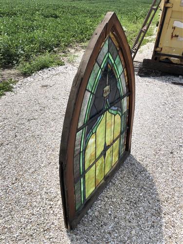 Antique Stained Glass, Arched Church Window, Architectural Leaded Glass, D