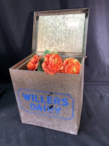 Willers Dairy Galvanized Milk Bottle Tin Box, Vintage Porch Delivery Carrier