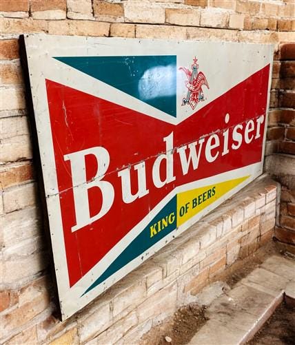 10' Budweiser Bowtie Sign, Vintage Tin Sign, Advertising, Tavern, Single Side