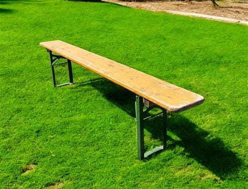 Yellow Vintage German Beer Garden Bench, Portable Industrial Wood Bench Seat, Y5