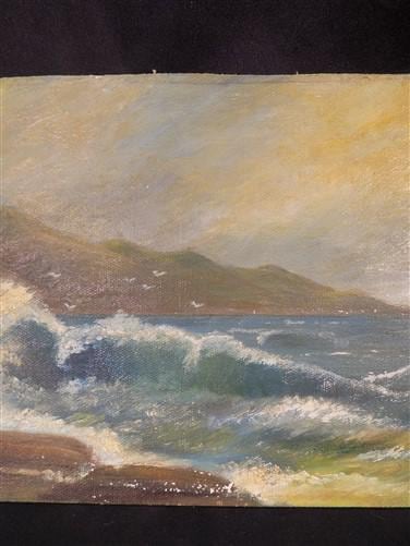 1920s E Crowe Seascape Painting on Canvas Board, Original Art Waterscape, Q