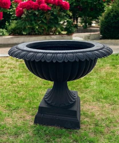 30" Tall Cast Iron Fluted Urn, Flower Pot Planter, Garden Patio Yard Art A4