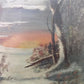 1900s American Folk Art Landscape Paint on Canvas, Original Art Winter Scene, B