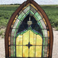 Antique Stained Glass, Arched Church Window, Architectural Leaded Glass, D