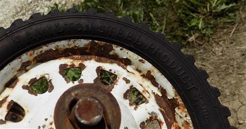 4 Vintage Metal Baby Buggy Wheels Pedal Car Garden Cart Pumpkin Wagon A52