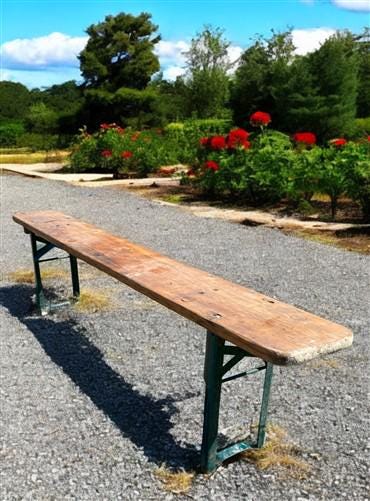 Stained Vintage German Beer Garden Bench Portable Industrial Wood Bench Seat B44