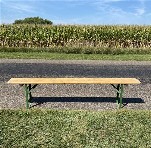 Yellow Vintage German Beer Garden Bench, Portable Industrial Wood Bench Seat, Y6