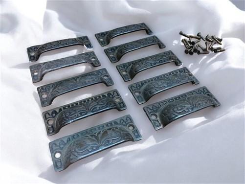 10 Cast Iron Fingertip Drawer Pulls Handles Hardware Dresser Kitchen Rustic A