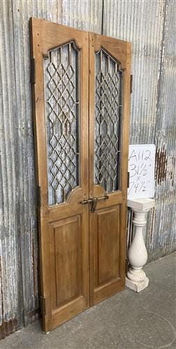 Vintage Indian Garden Gates, Teak Metal Carved Doors, Architectural Salvage A112