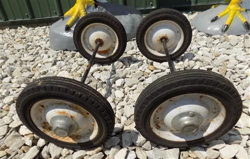 4 Vintage Metal Baby Buggy Wheels Pedal Car Garden Cart Pumpkin Wagon A51