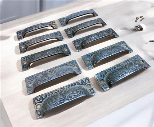 10 Cast Iron Fingertip Drawer Pulls Handles Hardware Dresser Kitchen Rustic B