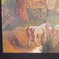 1975 EB American Folk Art Painting on Canvas, Covered Wagon Cattle Original Art