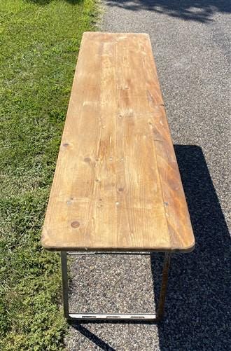 Stained Vintage German Beer Garden Table, Portable Industrial Wood Table, A7