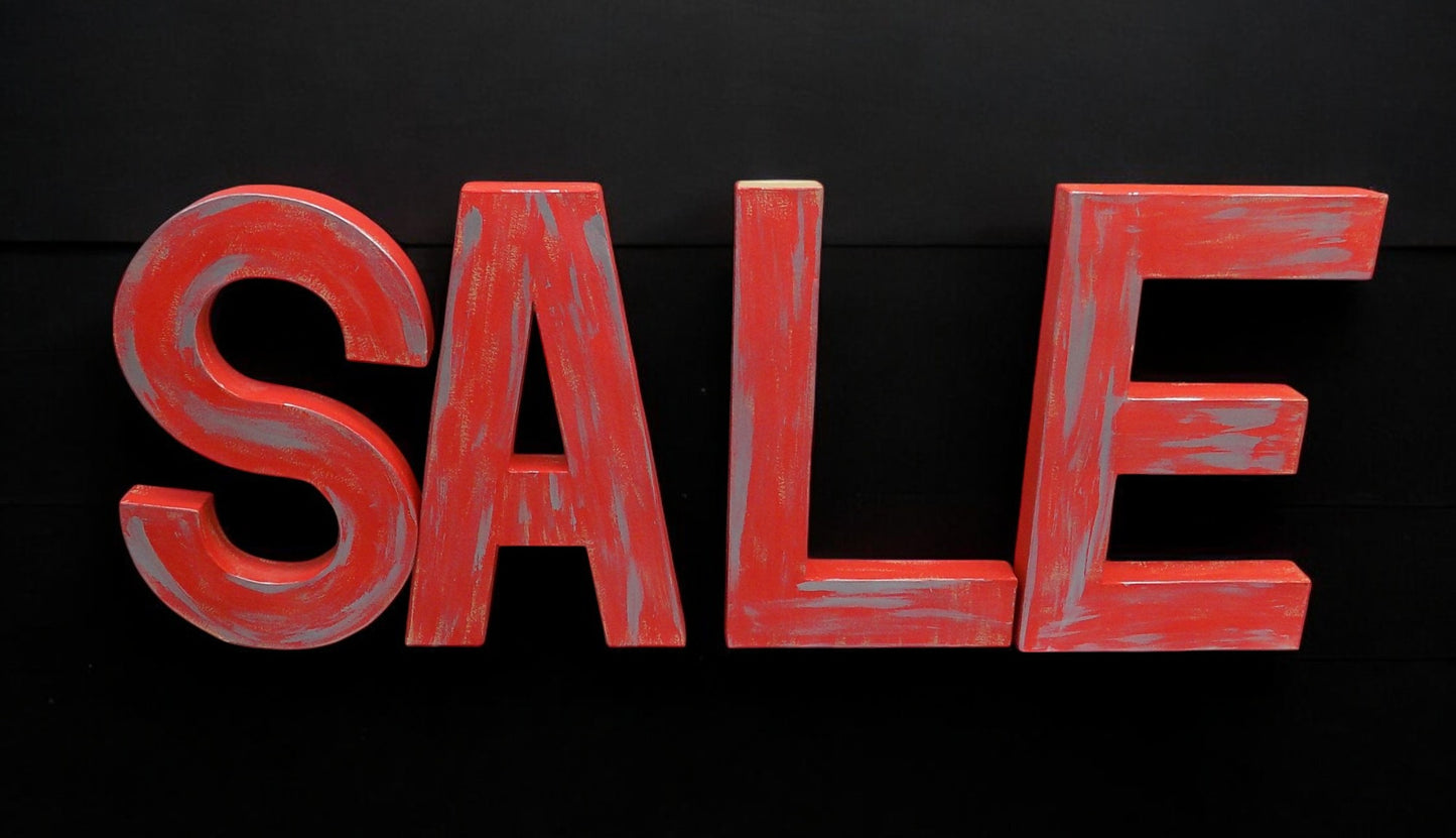 Sale Cardboard Letters, Advertising Sign, Red Vintage Display, Large Sale Sign