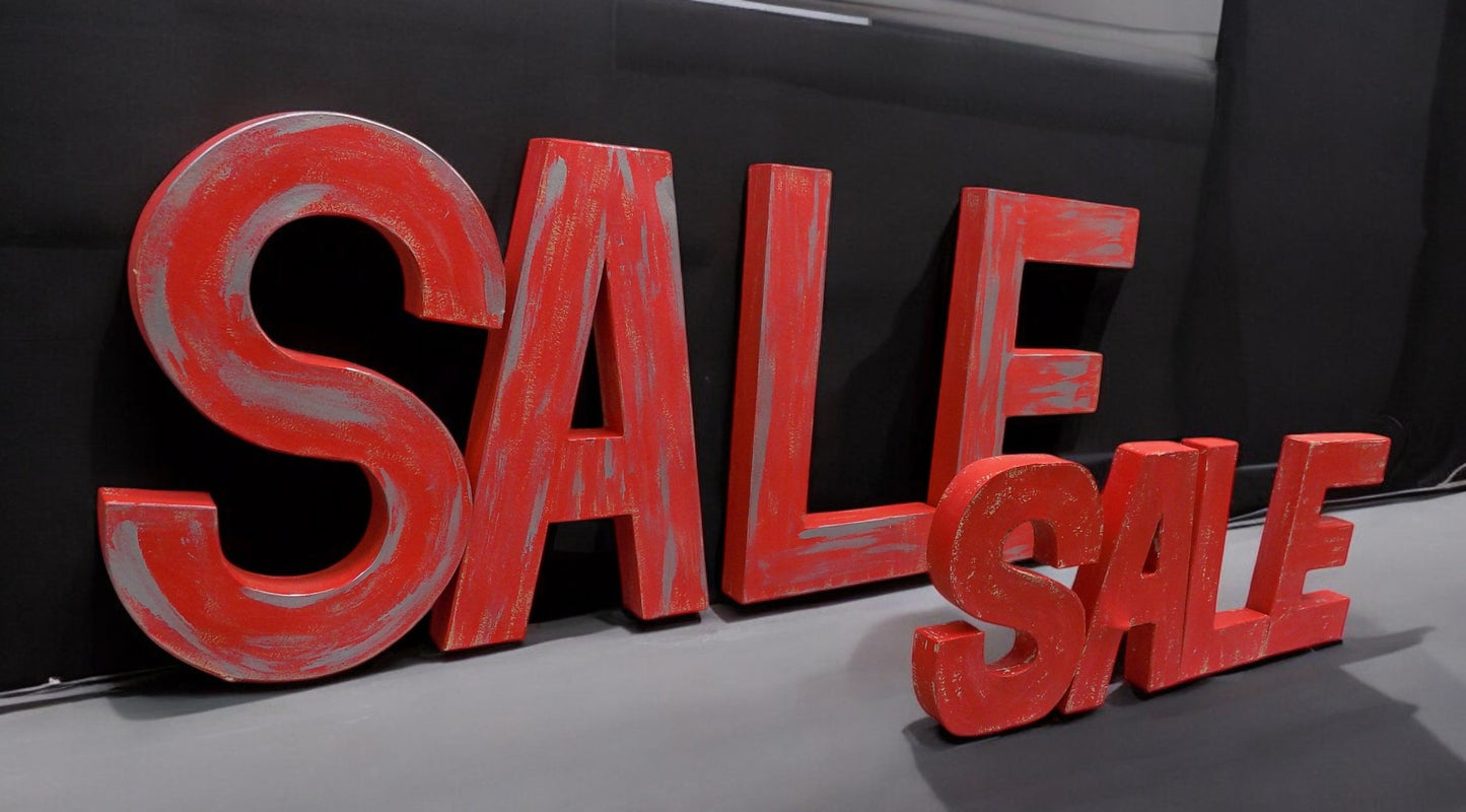 Sale Cardboard Letters, Advertising Sign, Red Vintage Display, Large Sale Sign