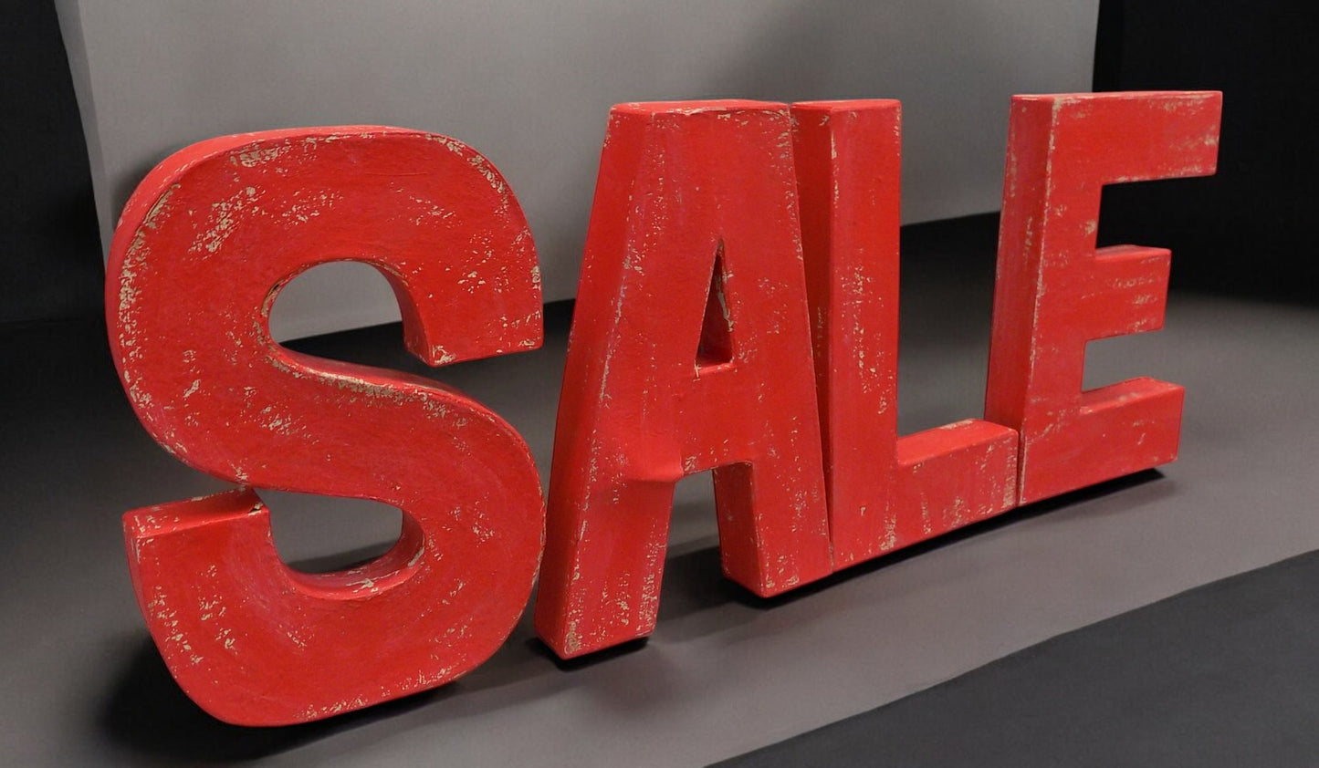 Sale Cardboard Letters, Advertising Sign, Red Vintage Display, Large Sale Sign