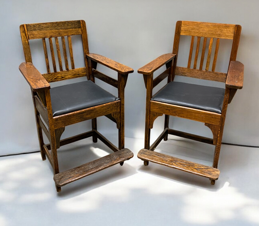 Pair of Vintage Spectator Chairs, Oak Billiard Pool Hall Chairs with Cushions