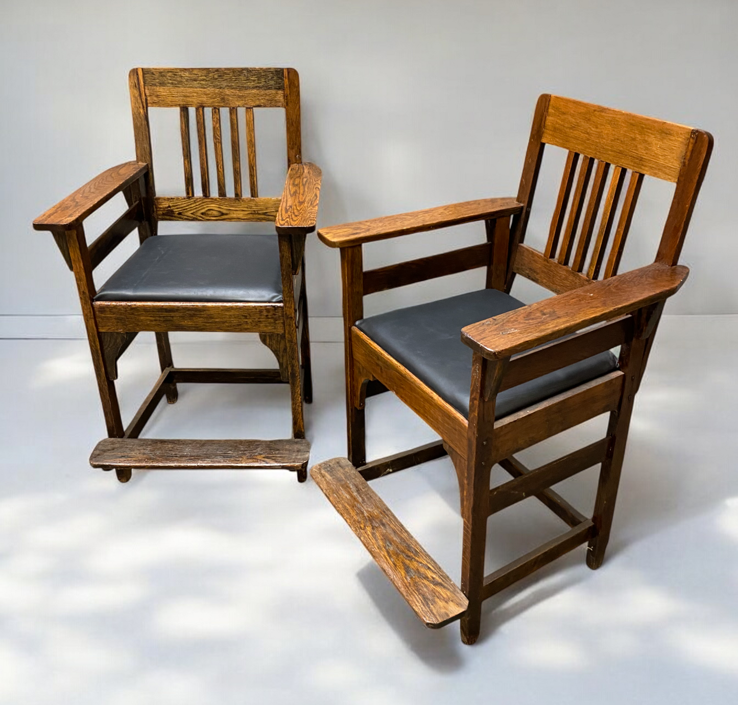 Pair of Vintage Spectator Chairs, Oak Billiard Pool Hall Chairs with Cushions