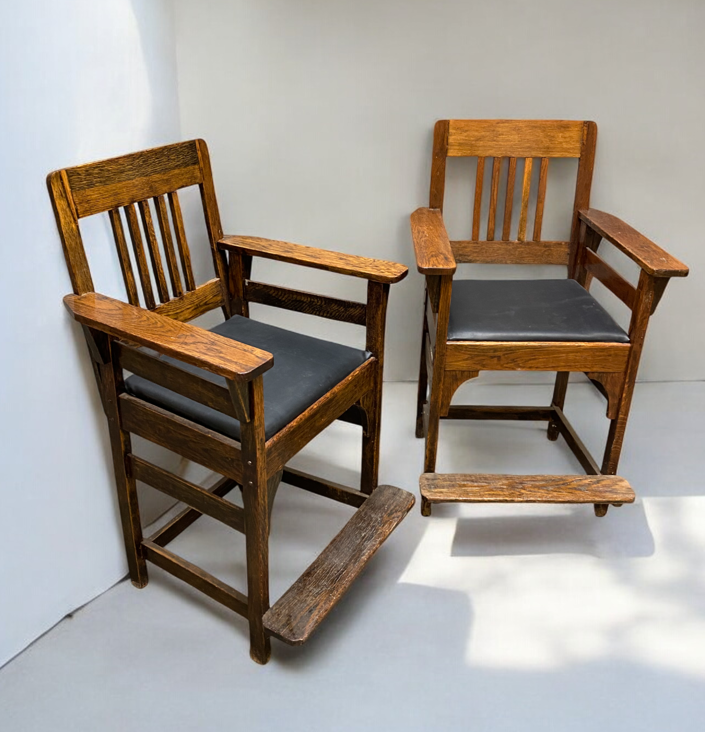 Pair of Vintage Spectator Chairs, Oak Billiard Pool Hall Chairs with Cushions