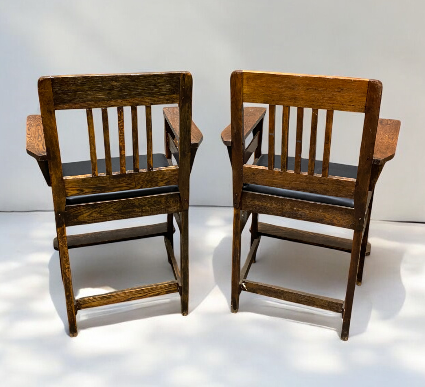 Pair of Vintage Spectator Chairs, Oak Billiard Pool Hall Chairs with Cushions